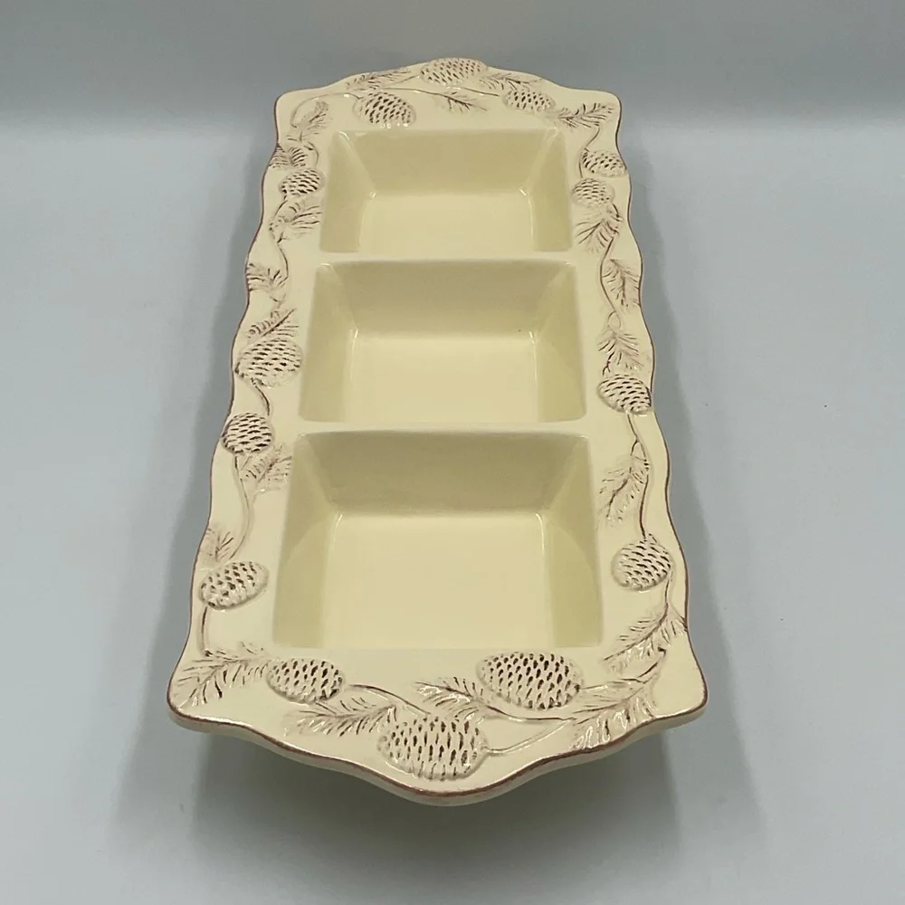 October Hill Beige 3 Section Divided Relish Hors d’oeuvre Dish
